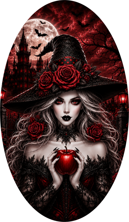 Gothic Witch Red Rose Poison Apple Castle Halloween Wreath Sign