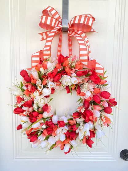Red Coral and White Tulip Wreath