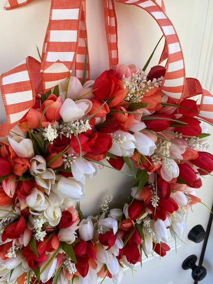 Red Coral and White Tulip Wreath
