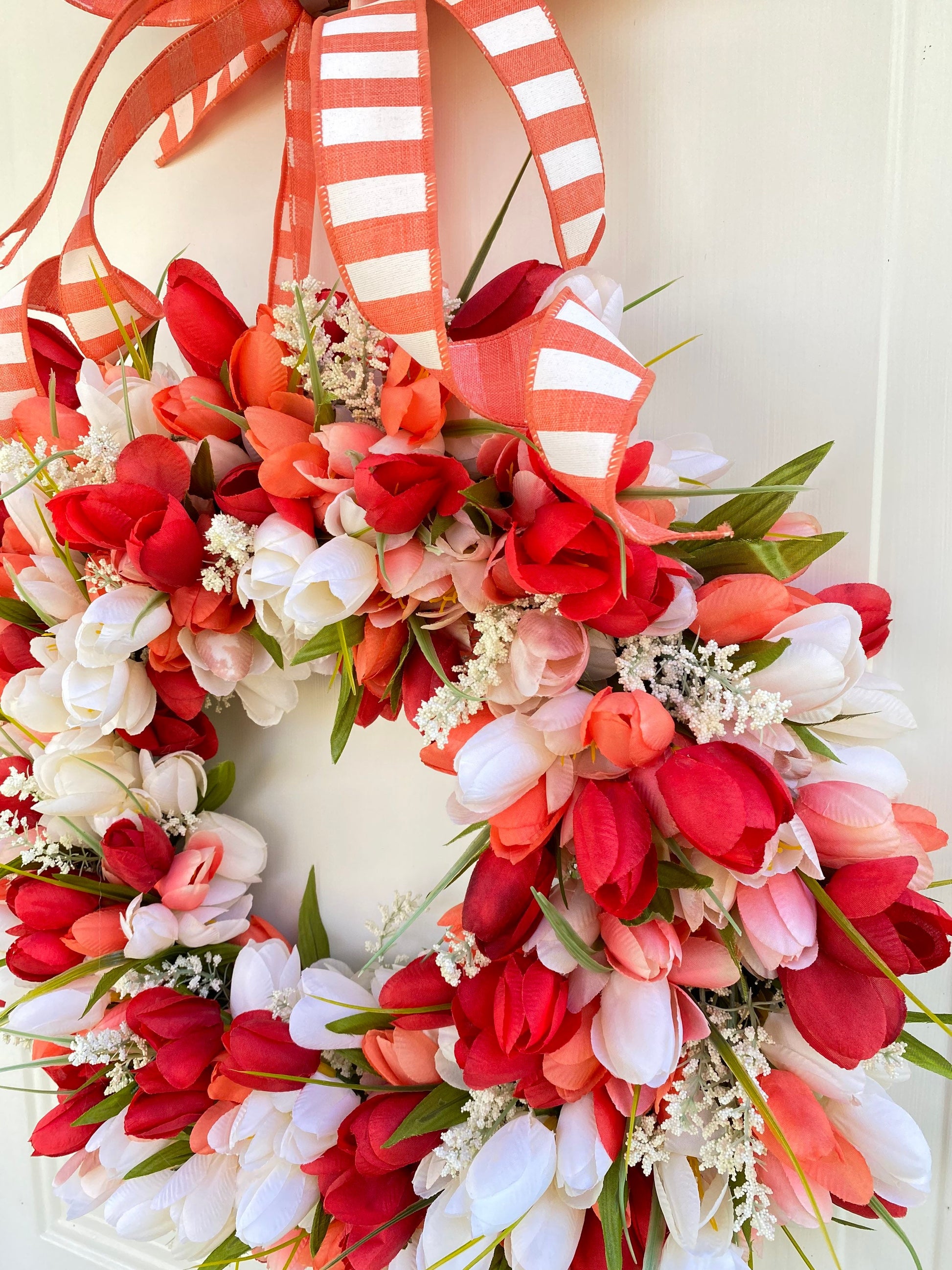 Red Coral and White Tulip Wreath