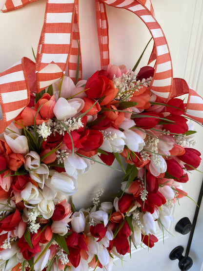 Red Coral and White Tulip Wreath