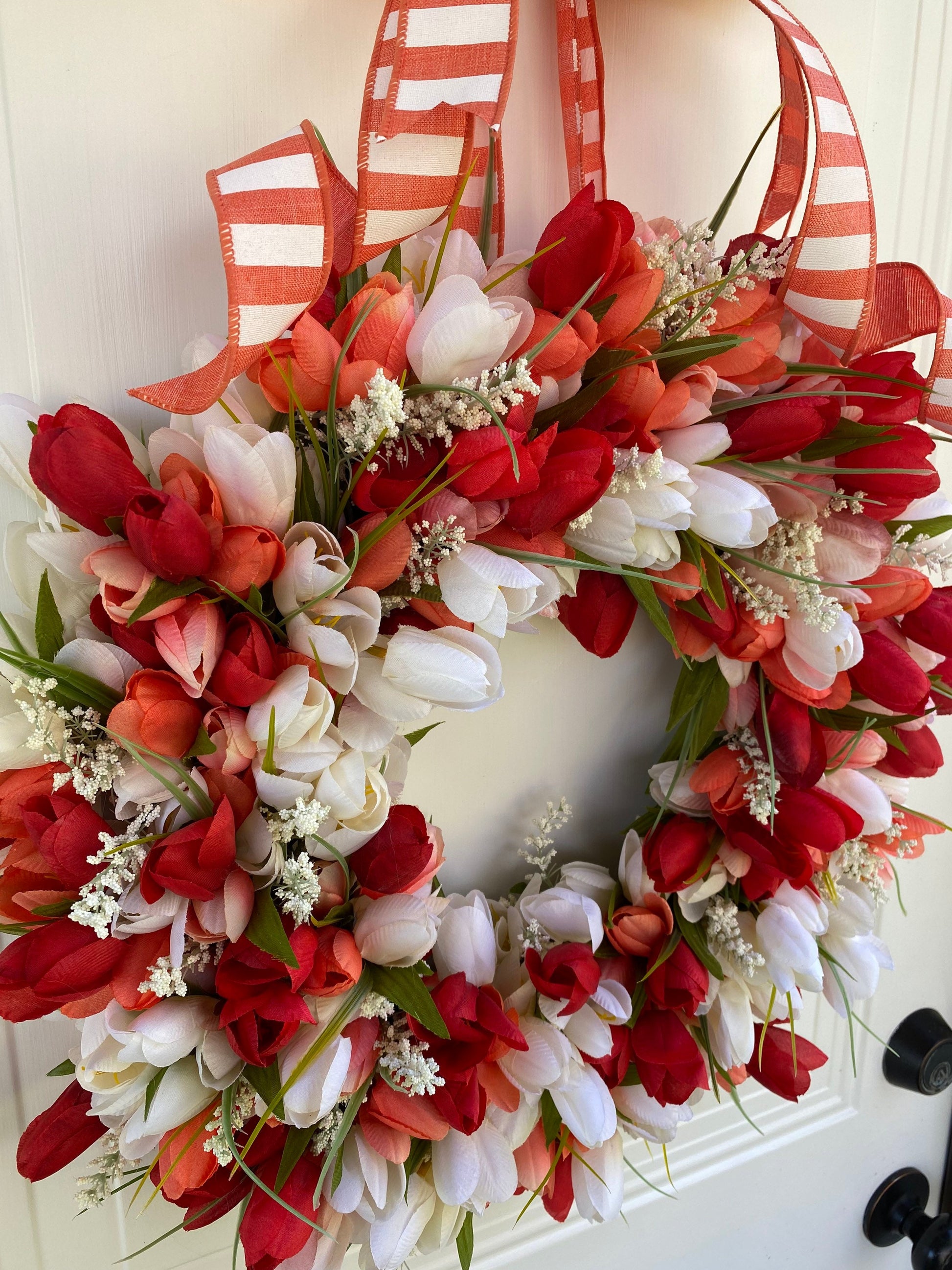 Red Coral and White Tulip Wreath