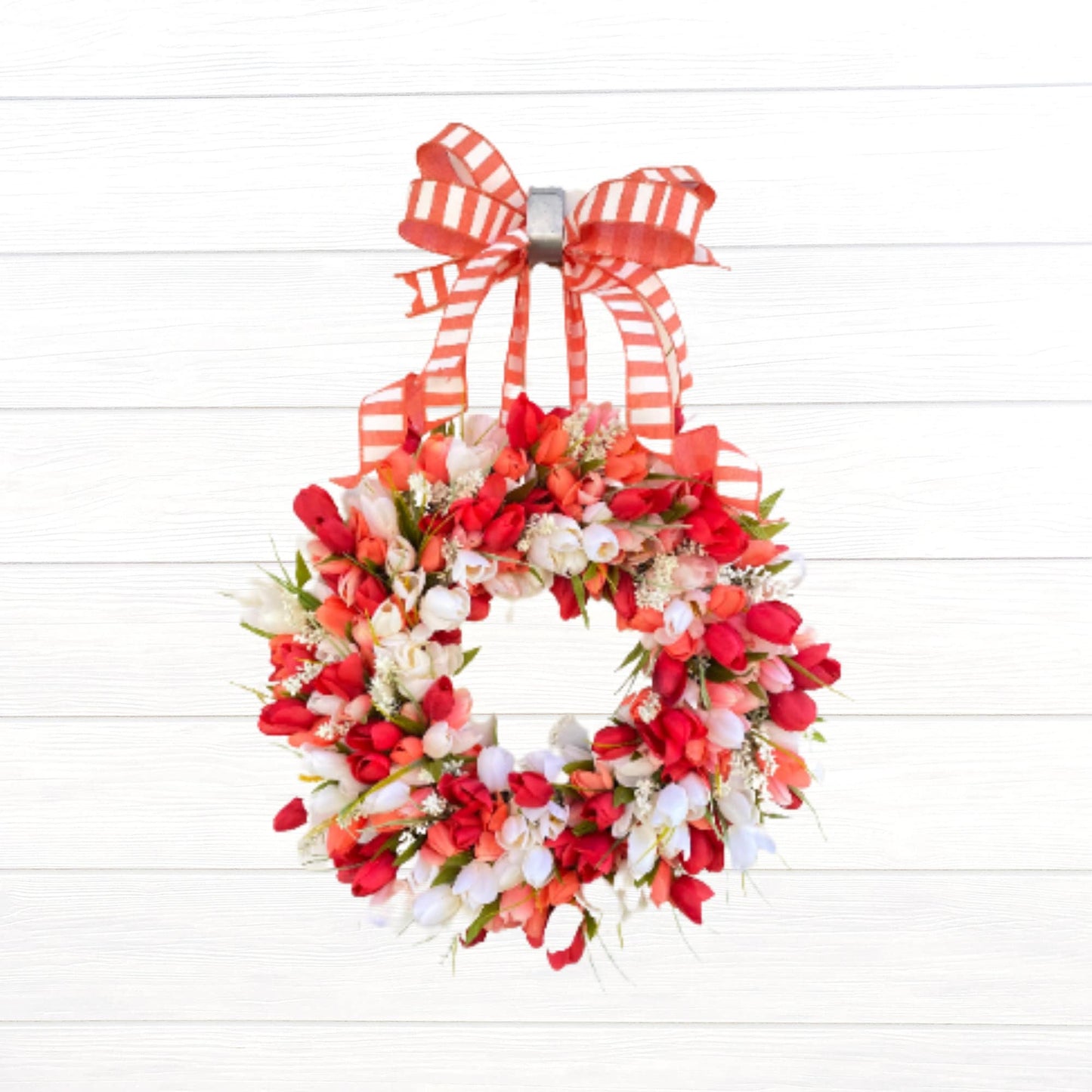 Red Coral and White Tulip Wreath