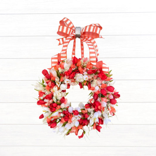Red Coral and White Tulip Wreath