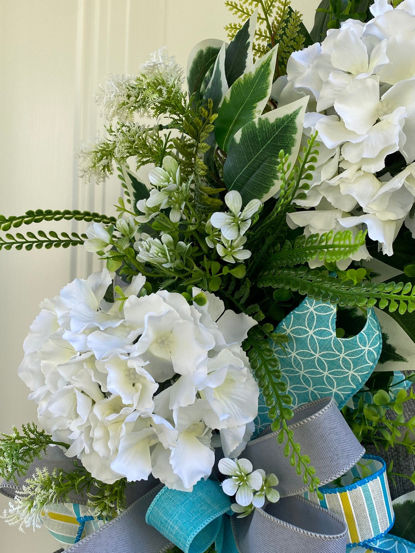 Every Day Wreath for Front Door, Blue Gray and White Hydrangea Wreath with Hi Sign,