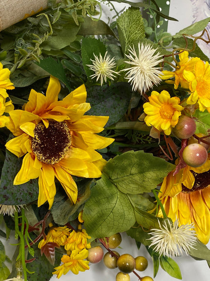Welcome Sunflower Wreath, Llama Welcome Everyday Wreath for Front Door, Farmhouse Welcome Door Hanger, Llama Decor,