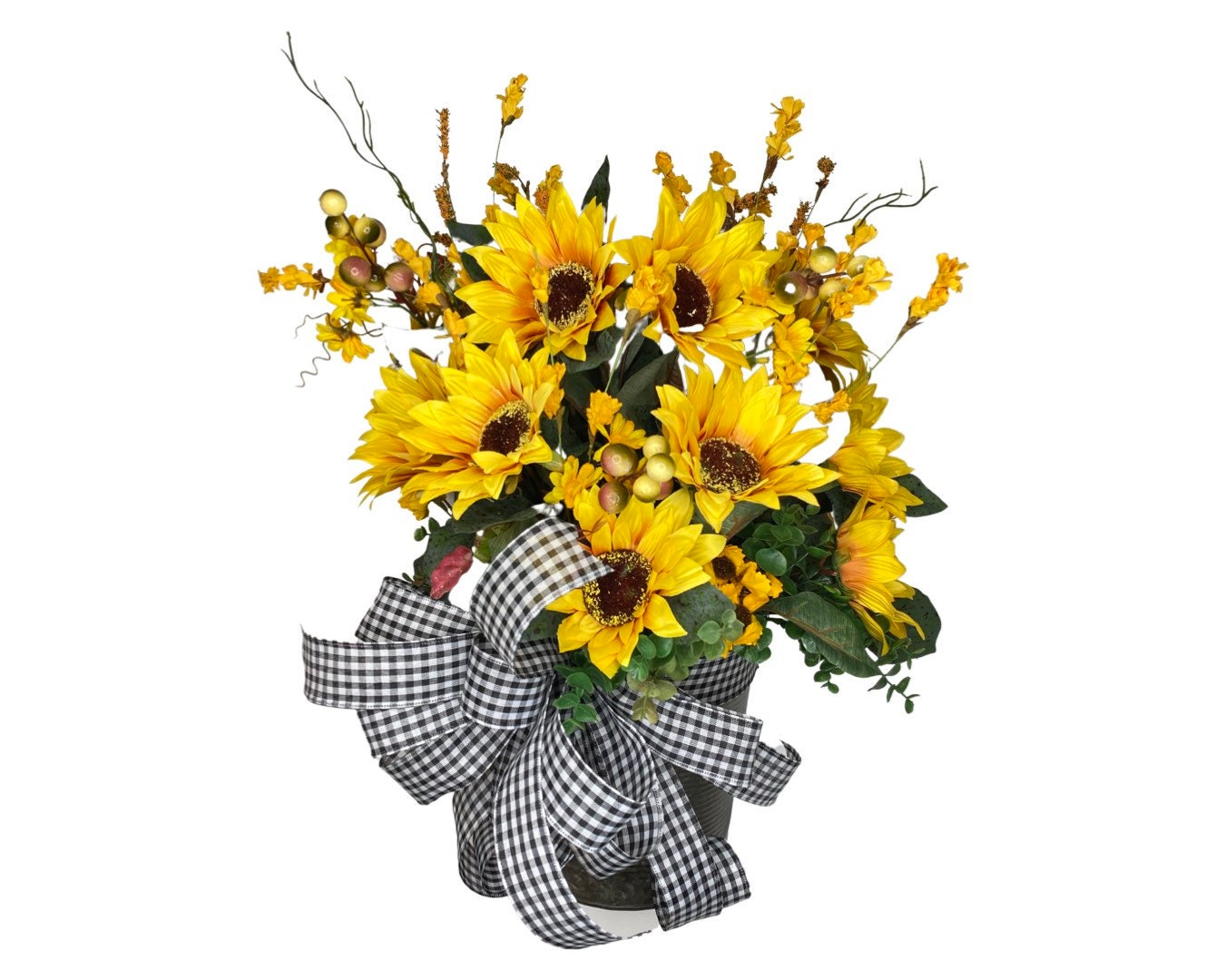 Sunflower Wreath Bucket Floral Arrangement Fall front door decor, apartment farmhouse Decor Door Basket, Housewarming gift for newlyweds