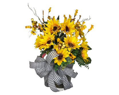 Sunflower Wreath Bucket Floral Arrangement Fall front door decor, apartment farmhouse Decor Door Basket, Housewarming gift for newlyweds