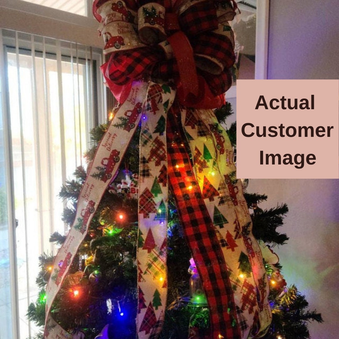 Farmhouse Red Truck Christmas Tree Topper Bow