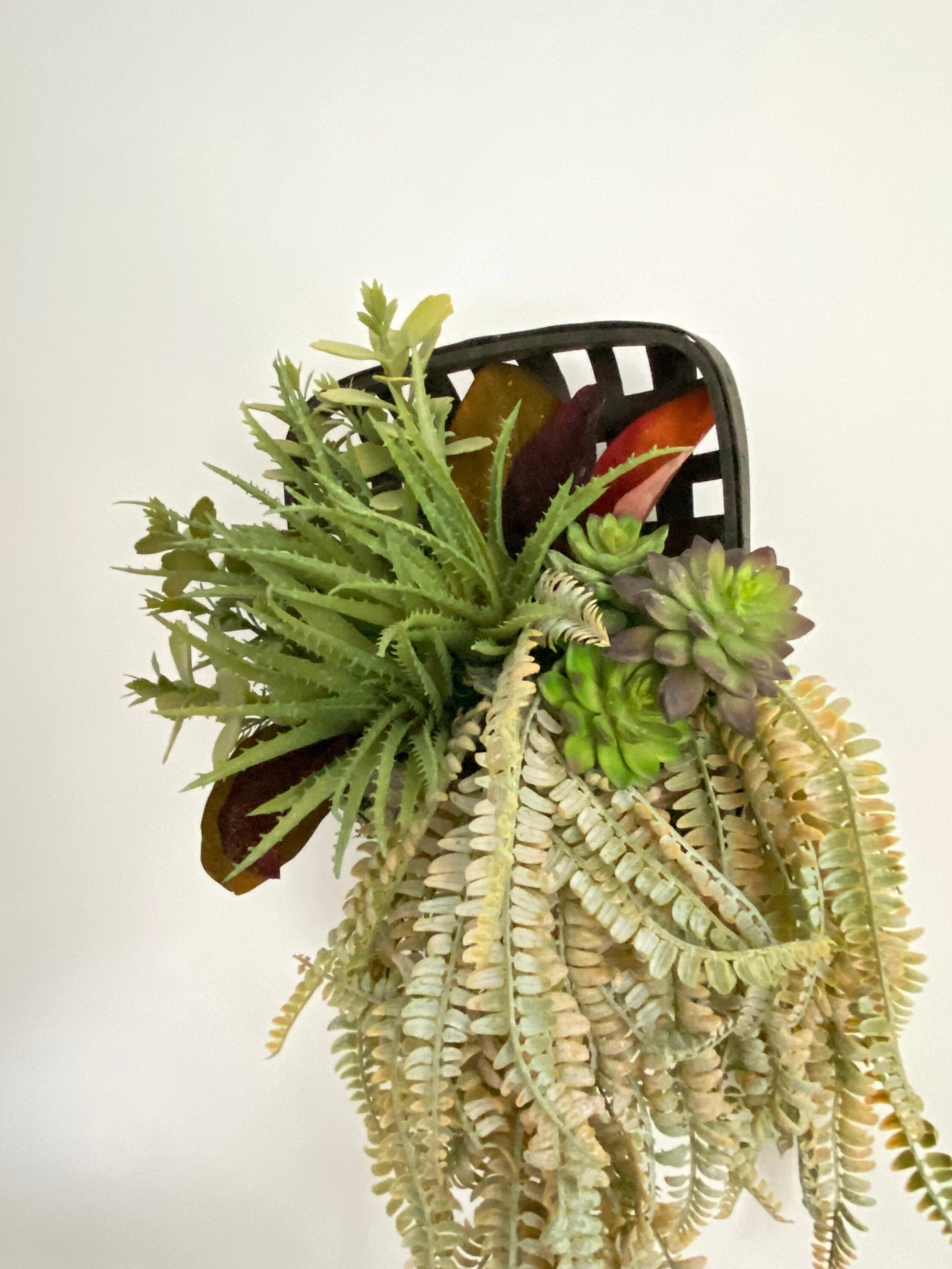 Tobacco Basket Wall Planter with Faux Succulents, Hanging Succulent Wall Garden, Succulent Wreath, Hanging Wall Decor, Succulent Arrangement