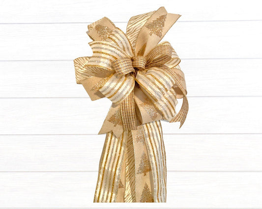 Gold and Silver Christmas Tree Topper Bow