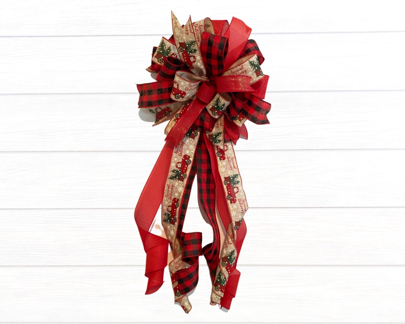 Farmhouse Red Truck Christmas Tree Topper Bow