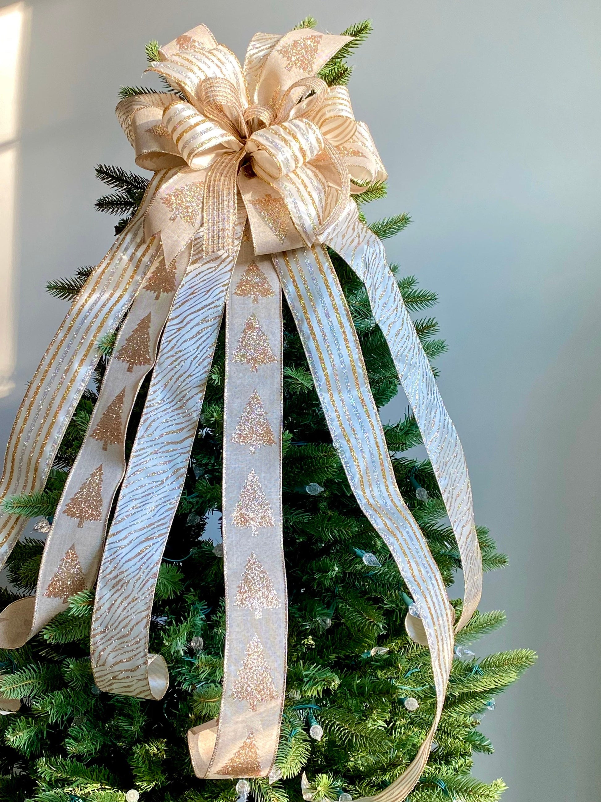 Gold and Silver Christmas Tree Topper Bow