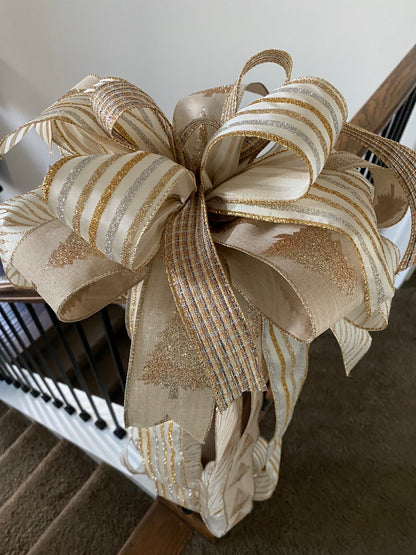 Gold and Silver Christmas Tree Topper Bow