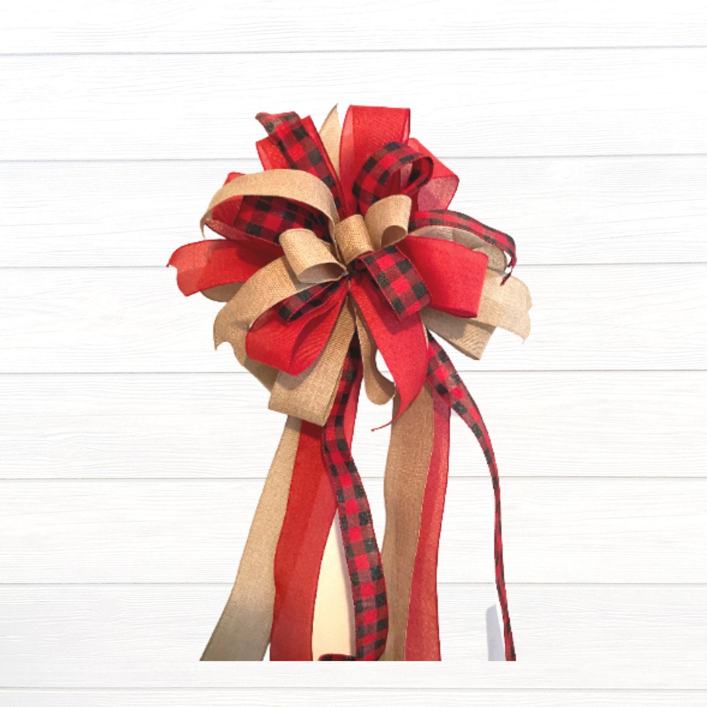 Farmhouse Plaid Christmas Tree Topper Bow