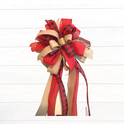 Farmhouse Plaid Christmas Tree Topper Bow