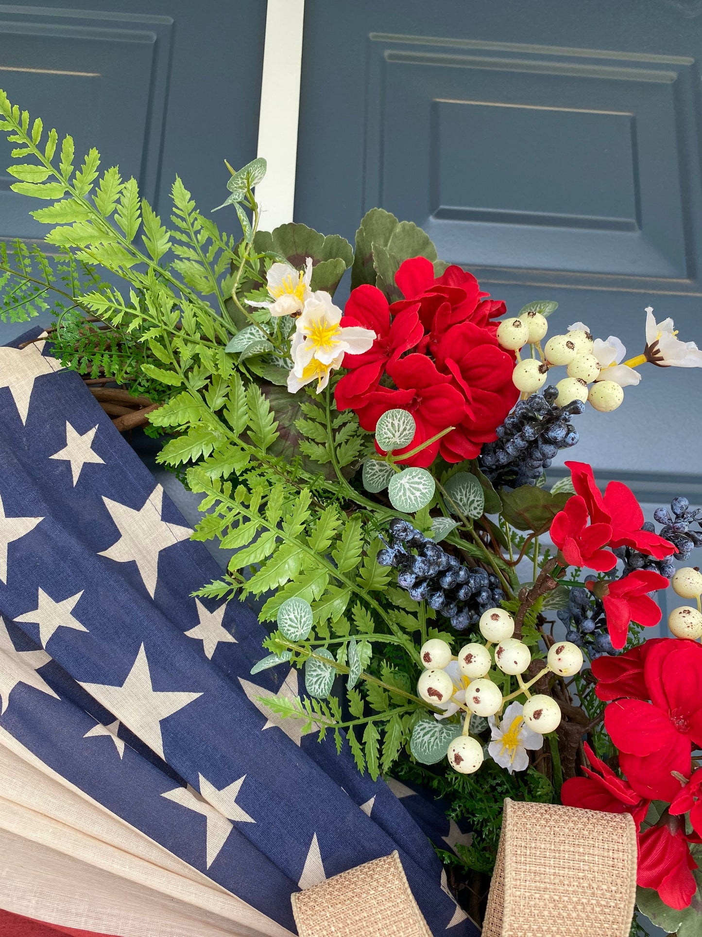 Flag Wreath, Patriotic Floral Grapevine Wreath, 4th of July Wreath, Primitive Americana Wreath, Stars and Stripes Doorhanger