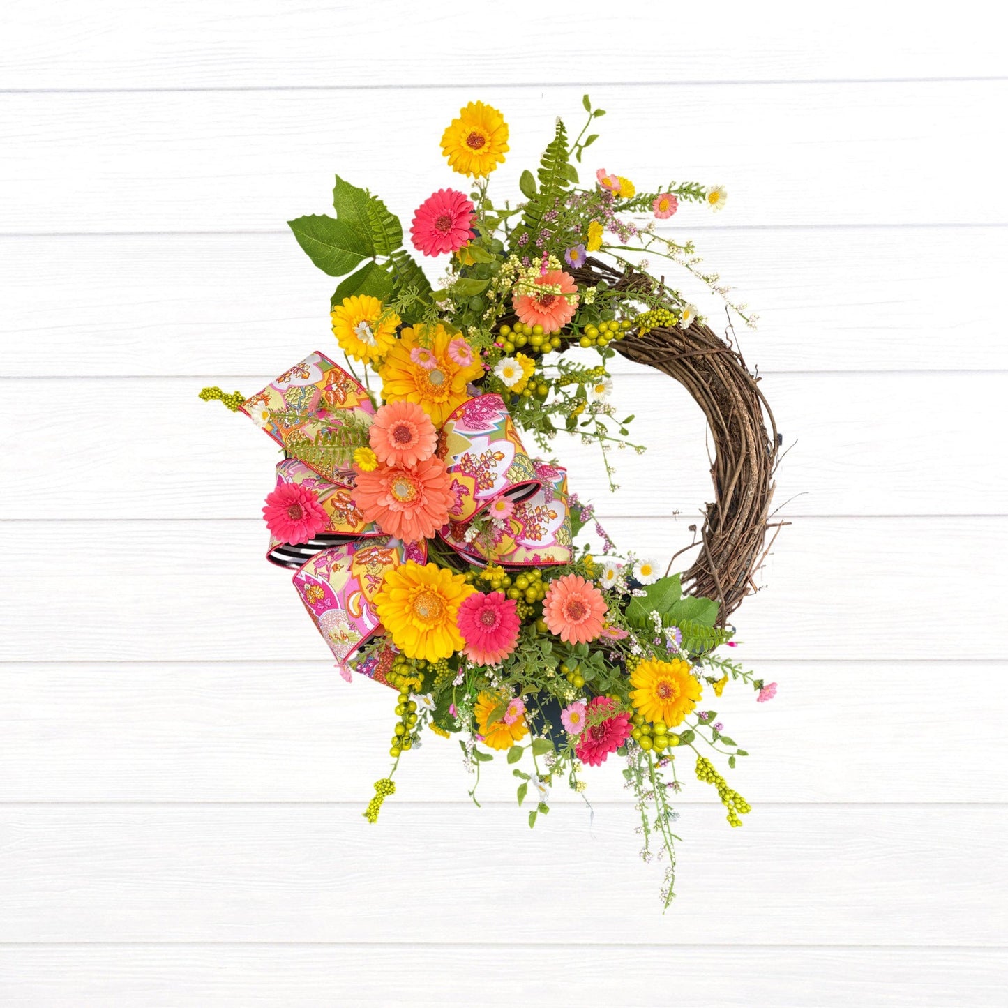 Gerbera Daisy and Wildflower Bright Summer Wreath
