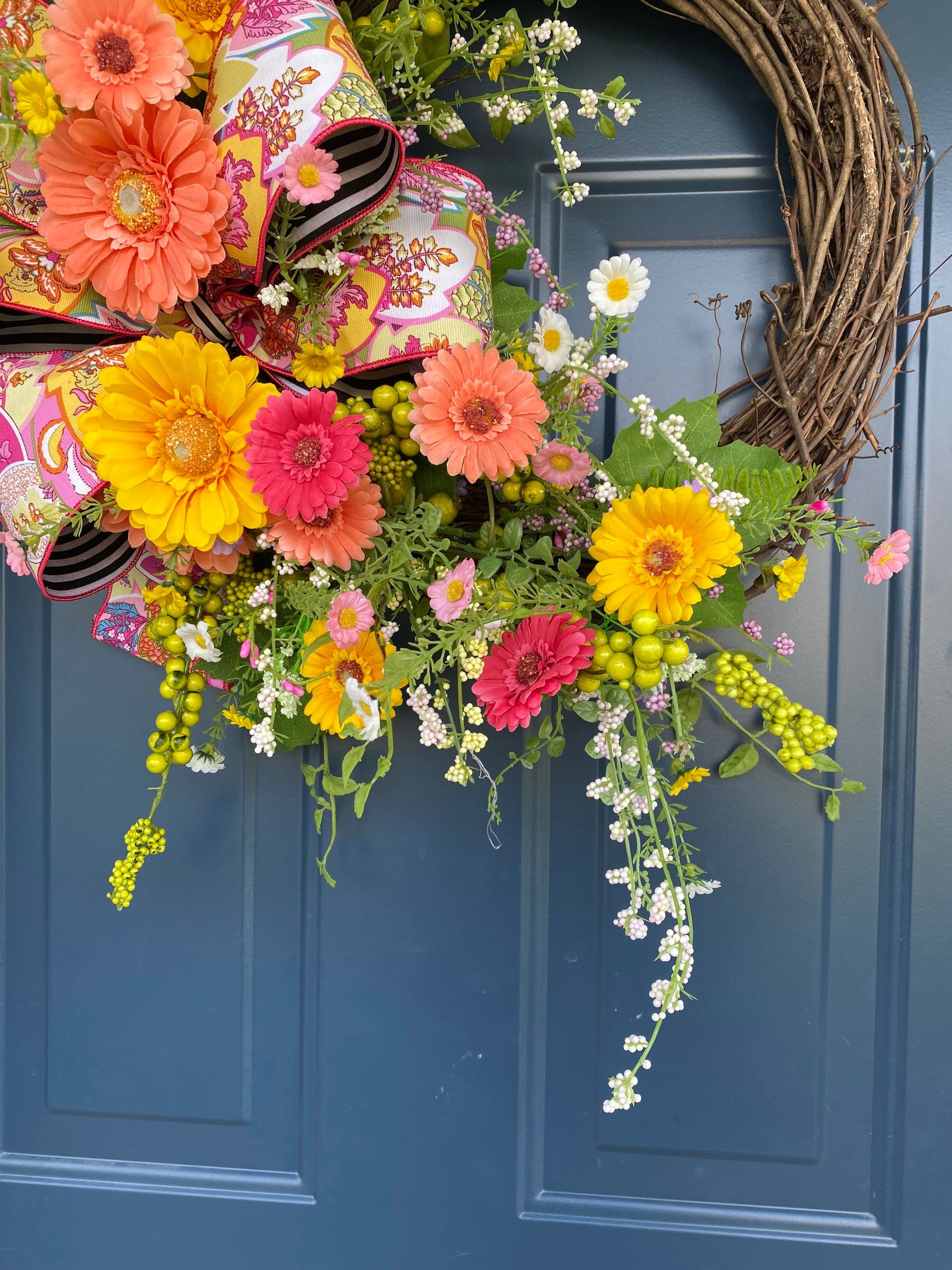 Gerbera Daisy and Wildflower Bright Summer Wreath