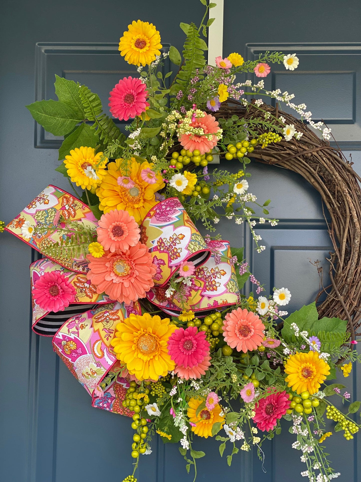 Gerbera Daisy and Wildflower Bright Summer Wreath