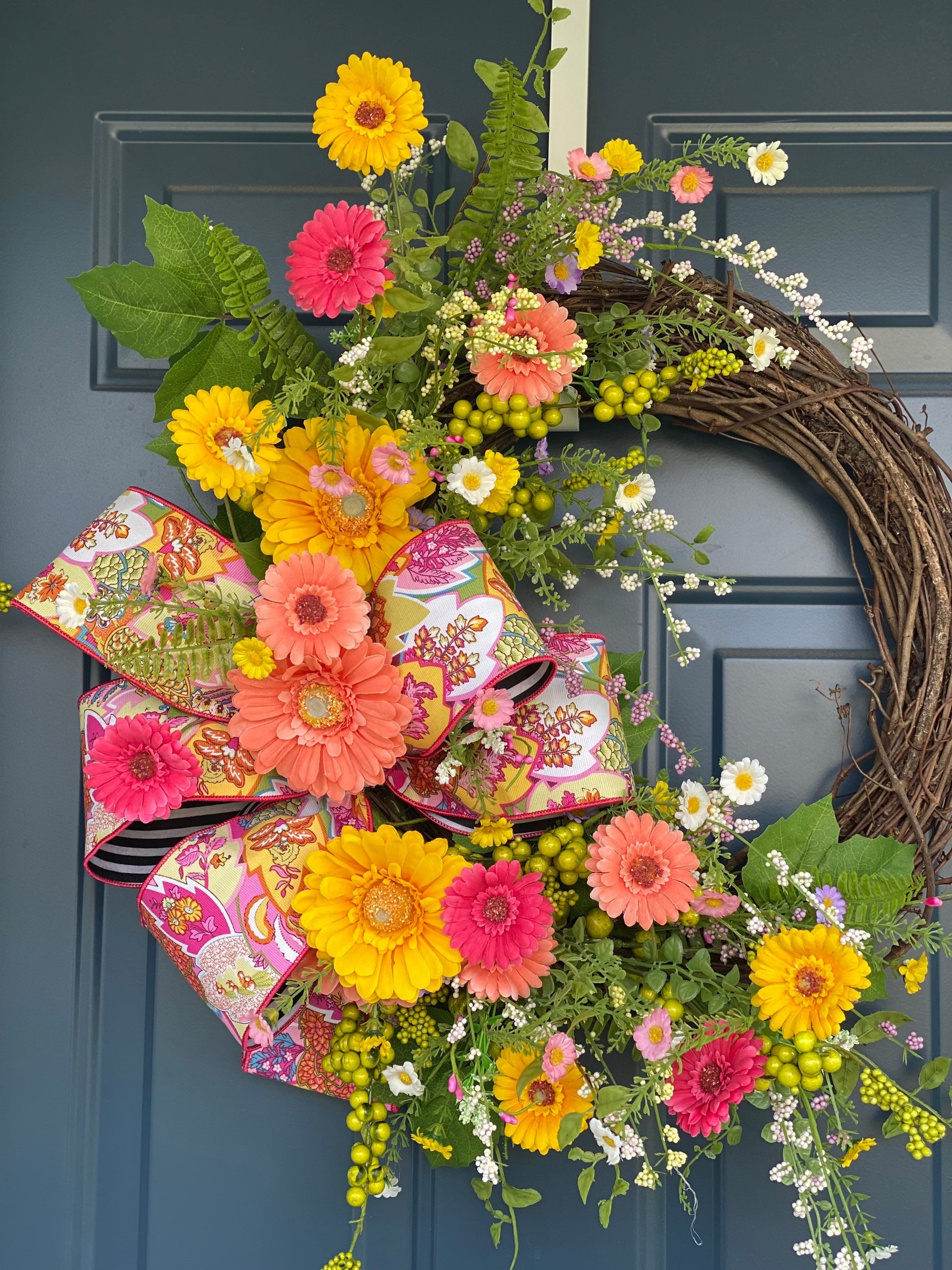 Gerbera Daisy and Wildflower Bright Summer Wreath