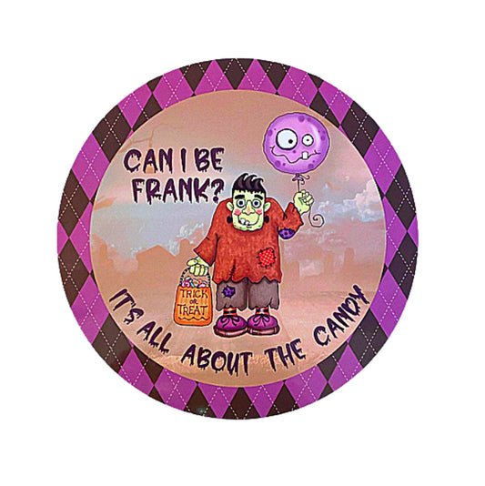 Frankenstein wreath sign, round halloween wreath attachment, purple plaid metal, round halloween frankie sign, pick your size sign