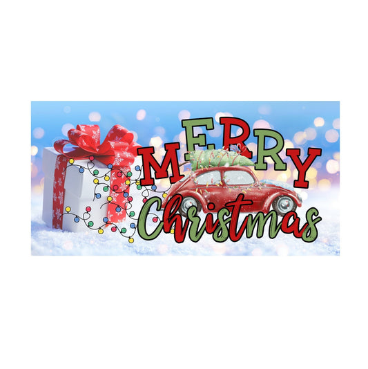 Love bug christmas wreath sign, merry christmas wreath attachment, nostalgic holiday sign, merry christmas sign, vintage christmas lights