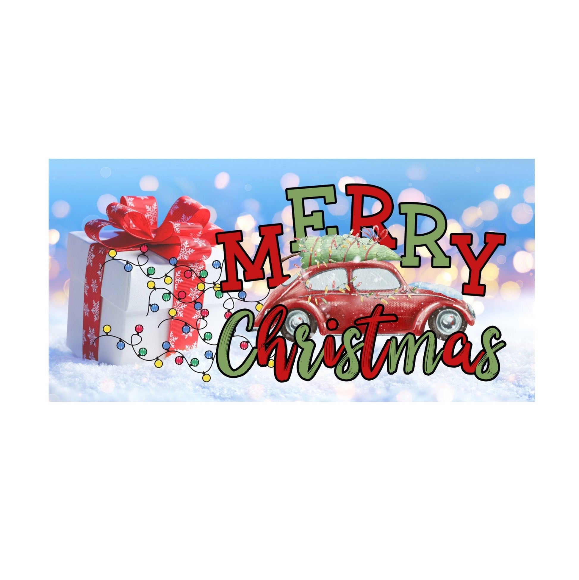 Love bug christmas wreath sign, merry christmas wreath attachment, nostalgic holiday sign, merry christmas sign, vintage christmas lights