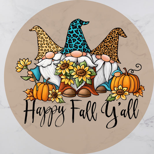 Gnome fall wreath sign, sunflower pumpkin gnome round wreath attachment, fall wreath attachment, sunflower decor, gnome happy fall y'all