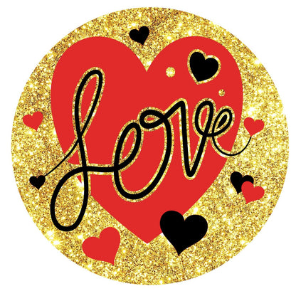 Valentine love wreath sign, red gold black love sign, valentine wreath attachment, pick your size round signs for wreaths, hearts sign