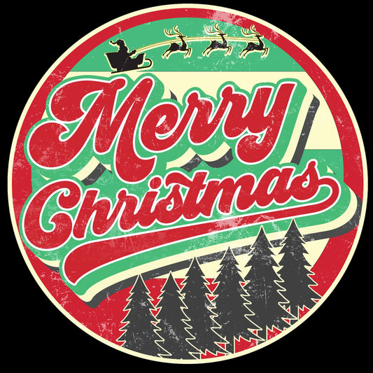 Retro merry christmas wreath sign, vintage santa christmas tree metal wreath attachment, antique look santa sleigh wreath center