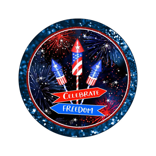 Celebrate freedom patriotic wreath sign, stars and stripes fireworks wreath attachment, red white blue 4th of july decor, signs for wreaths
