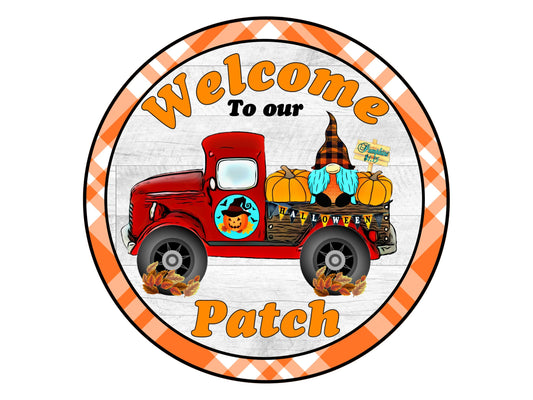 Fall wreath sign, gnome pumpkins in truck round wreath attachment, whimsical gnome fall wreath attachment, autumn welcome sign,