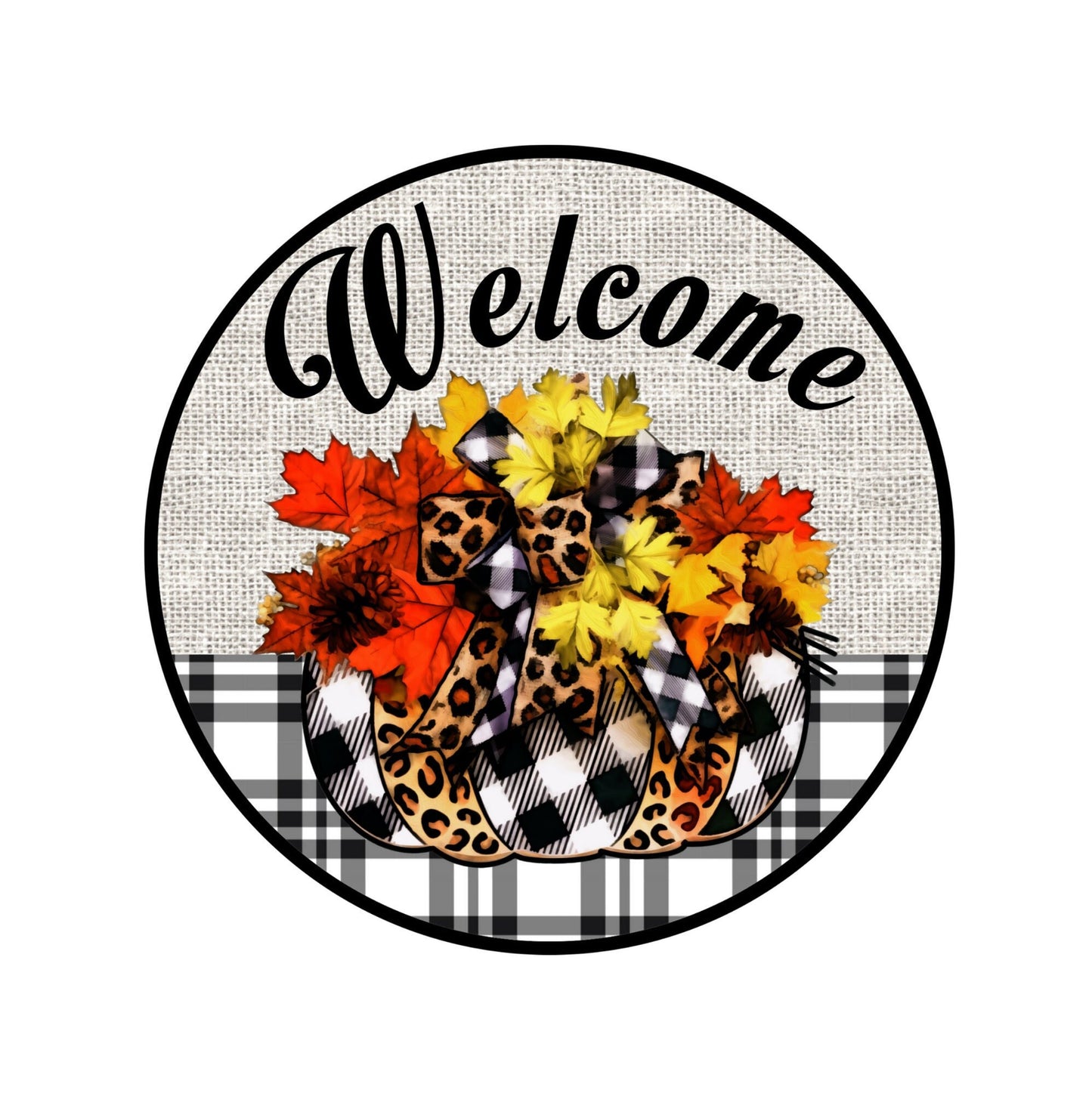 Fall wreath sign, sunflower pumpkin round wreath attachment, leopard fall wreath attachment, sunflower door decor, autumn welcome sign,
