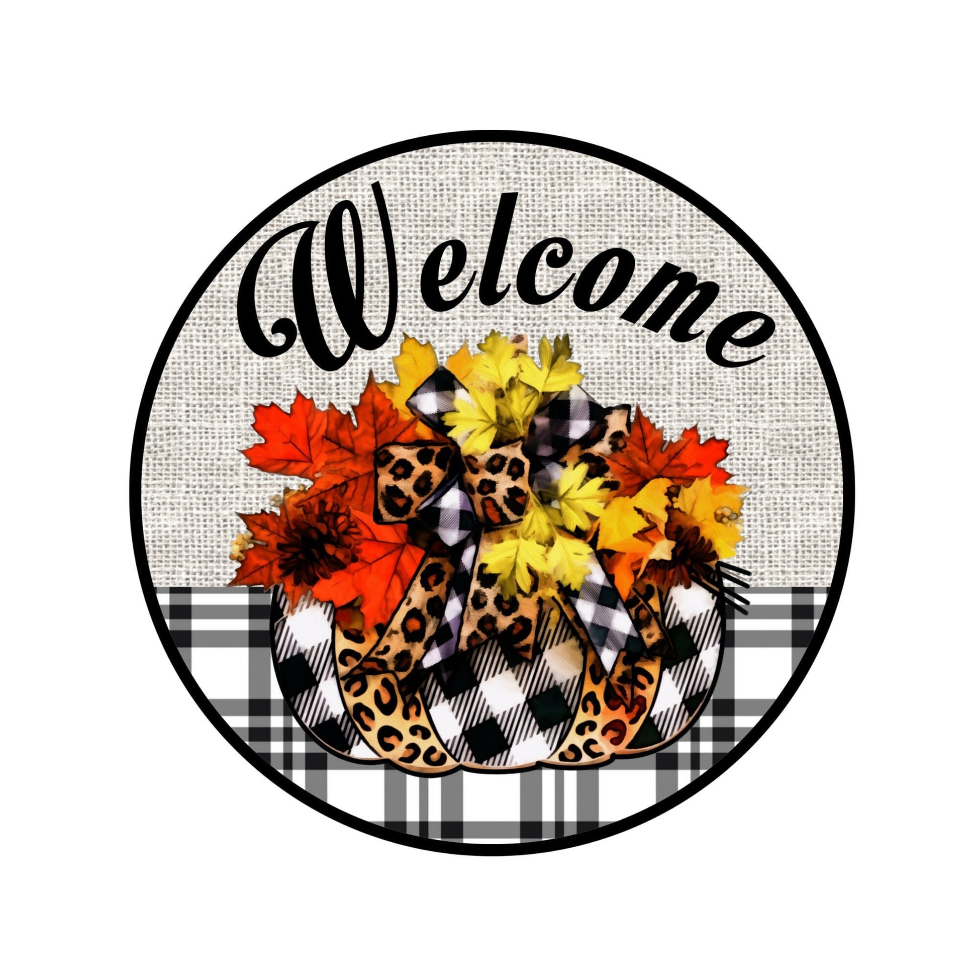 Fall wreath sign, sunflower pumpkin round wreath attachment, leopard fall wreath attachment, sunflower door decor, autumn welcome sign,