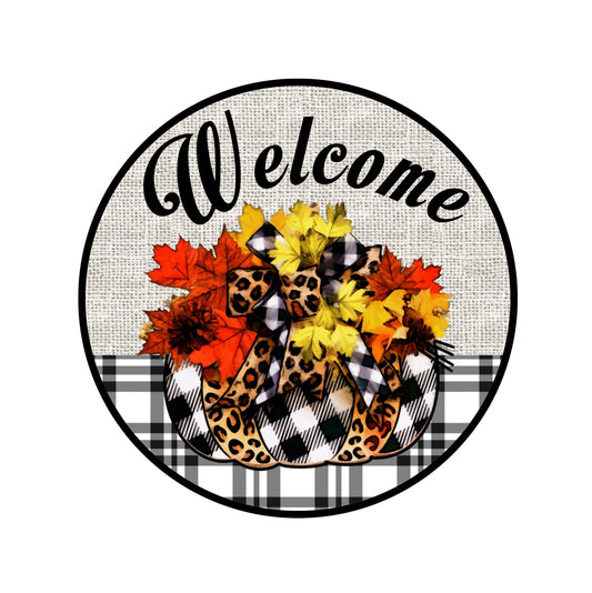 Fall wreath sign, sunflower pumpkin round wreath attachment, leopard fall wreath attachment, sunflower door decor, autumn welcome sign,