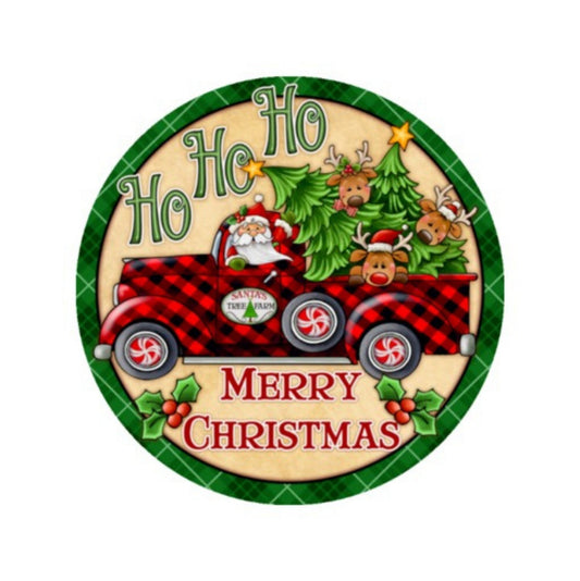 Ho ho ho merry christmas sign, santa's tree farm with truck christmas wreath sign, pick your size wreath attachment, buffalo check truck