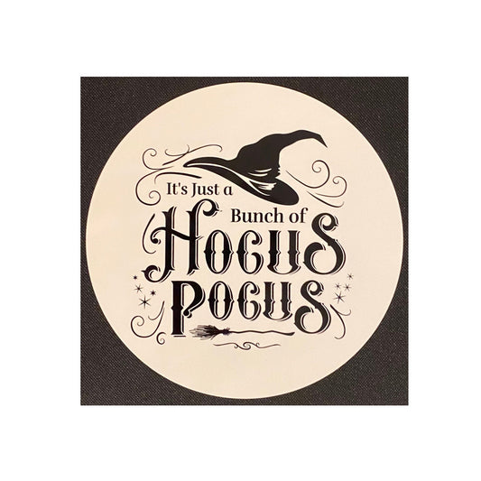 Hocus pocus wreath sign, round halloween wreath attachment, black white metal, round halloween witch sign, pick your size sign