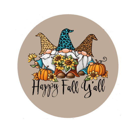 Gnome fall wreath sign, sunflower pumpkin gnome round wreath attachment, fall wreath attachment, sunflower decor, gnome happy fall y'all