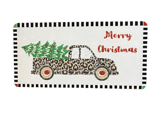 Leopard truck christmas wreath sign, merry christmas wreath attachment, cheetah truck holiday sign, merry christmas sign, vintage christmas