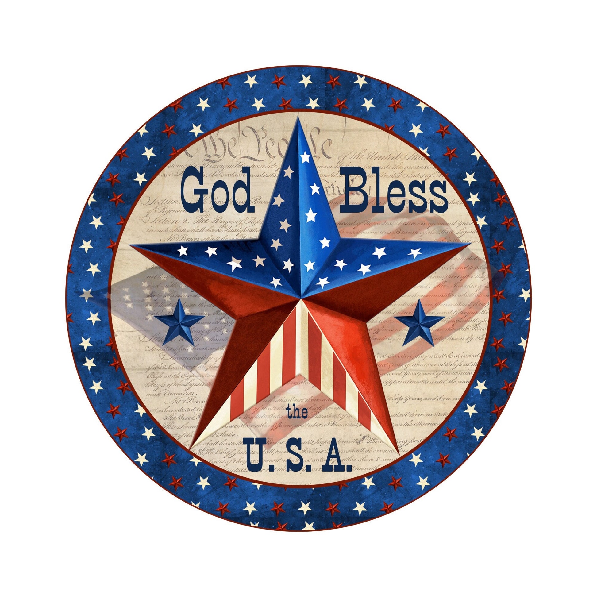 God bless the usa wreath sign, stars and stripes star wreath attachment, red white blue 4th of july decor, americana metal sign
