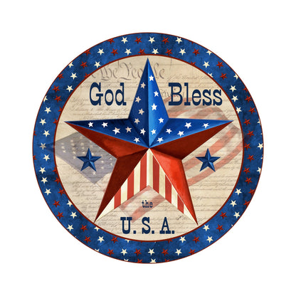 God bless the usa wreath sign, stars and stripes star wreath attachment, red white blue 4th of july decor, americana metal sign