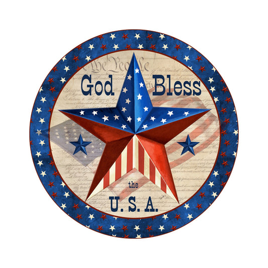 God bless the usa wreath sign, stars and stripes star wreath attachment, red white blue 4th of july decor, americana metal sign