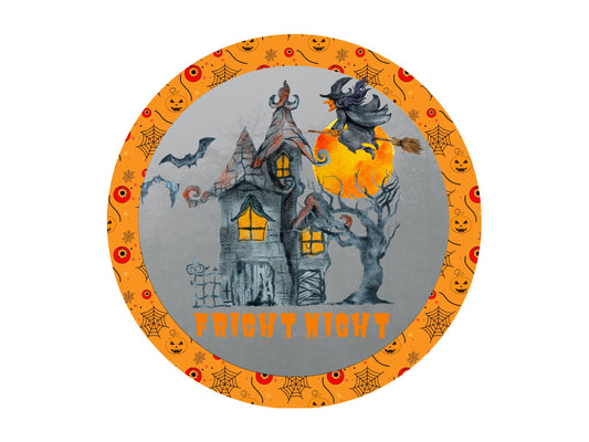 Haunted House Halloween Wreath Sign, Fright Night Round Halloween Wreath Attachment, Witch Sign, signs for wreaths