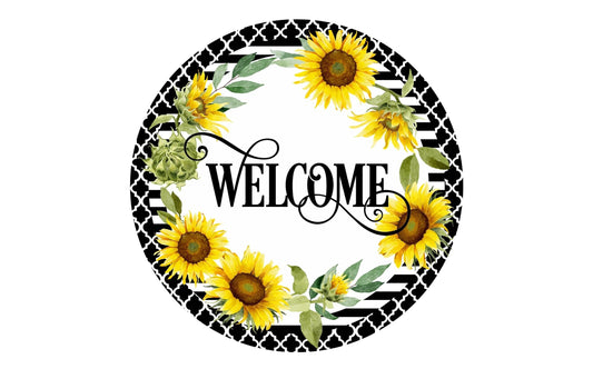 Fall Sunflower wreath sign, Welcome Sunflower round wreath attachment, Summer and Fall Sign for Home Decor, signs for wreaths