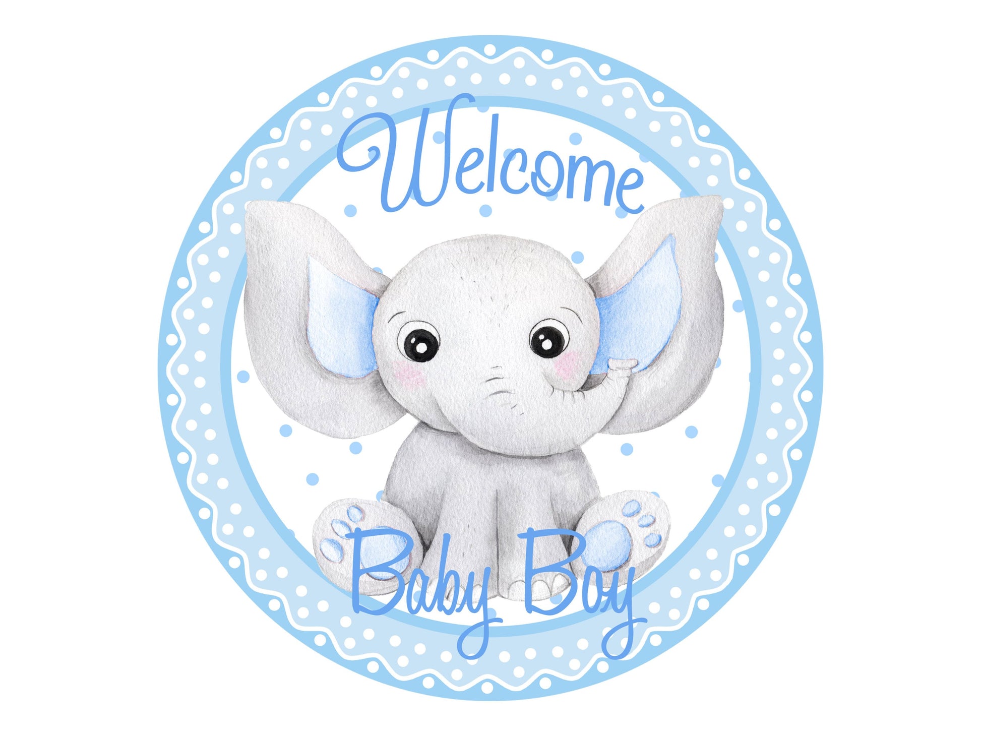 Welcome Baby Boy Wreath Sign, Baby Shower Elephant Themed Decor, Baby Nursery Decoration, Blue Baby Elephant Wreath Attachment