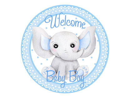 Welcome Baby Boy Wreath Sign, Baby Shower Elephant Themed Decor, Baby Nursery Decoration, Blue Baby Elephant Wreath Attachment