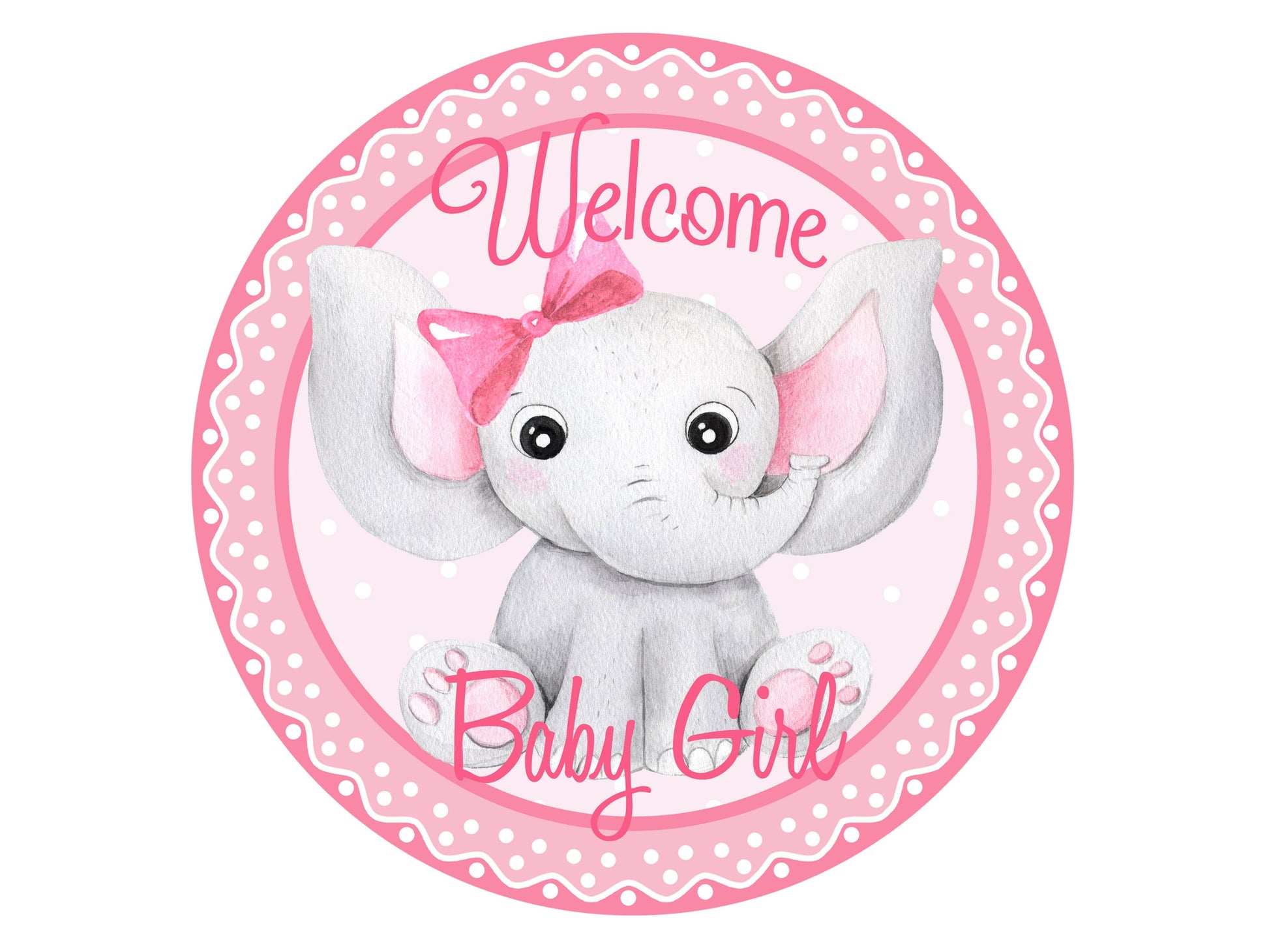 Welcome Baby Girl Wreath Sign, Baby Shower Elephant Themed Decor, Baby Nursery Decoration, Pink Baby Elephant Wreath Attachment