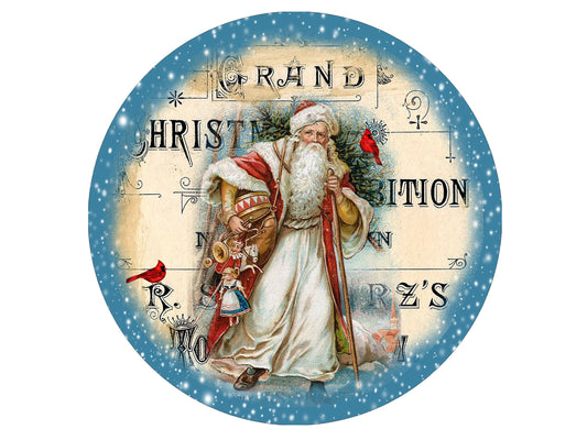 Vintage Antique Santa Claus Christmas Wreath Sign, Old World St Nicholas Wreath Attachment, Traditional Saint Nick Holiday Wall Decor