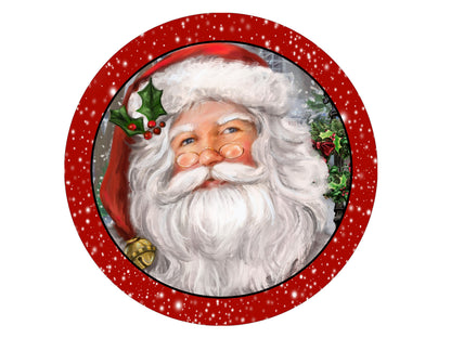 Traditional Santa Claus Christmas wreath sign, Vintage Saint Nicolas metal wreath attachment, antique look Santa Claus decoration wall art